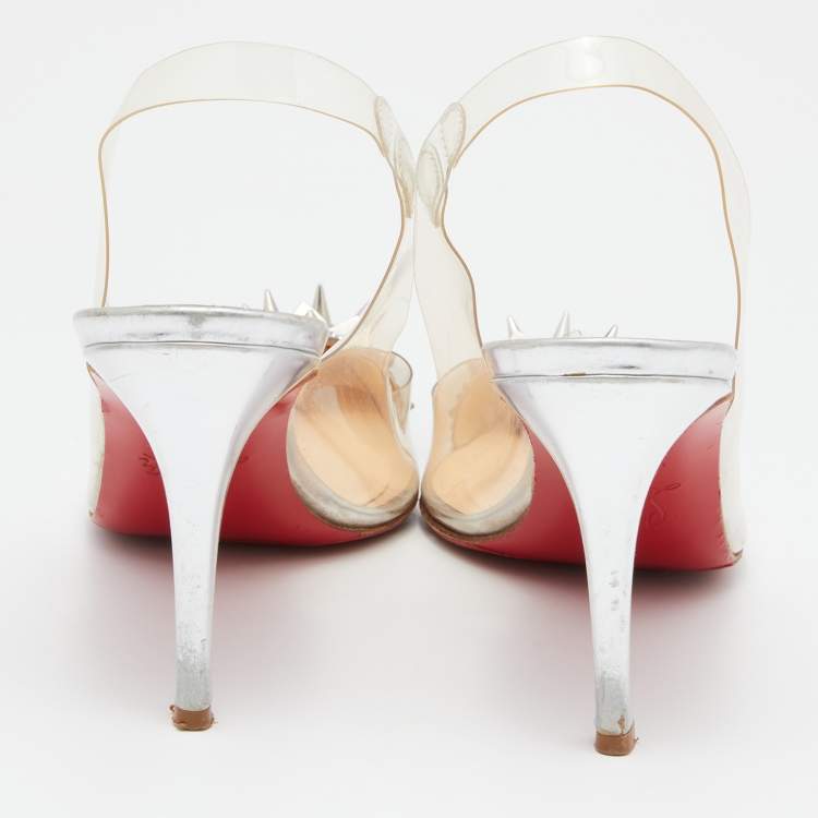 Pre Owned Christian Louboutin Silver/Transparent PVC and Glitter Just Picks Pumps Size 39.5