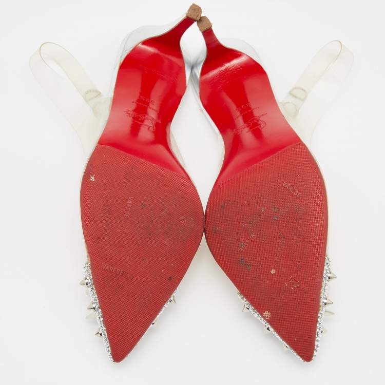 Pre Owned Christian Louboutin Silver/Transparent PVC and Glitter Just Picks Pumps Size 39.5