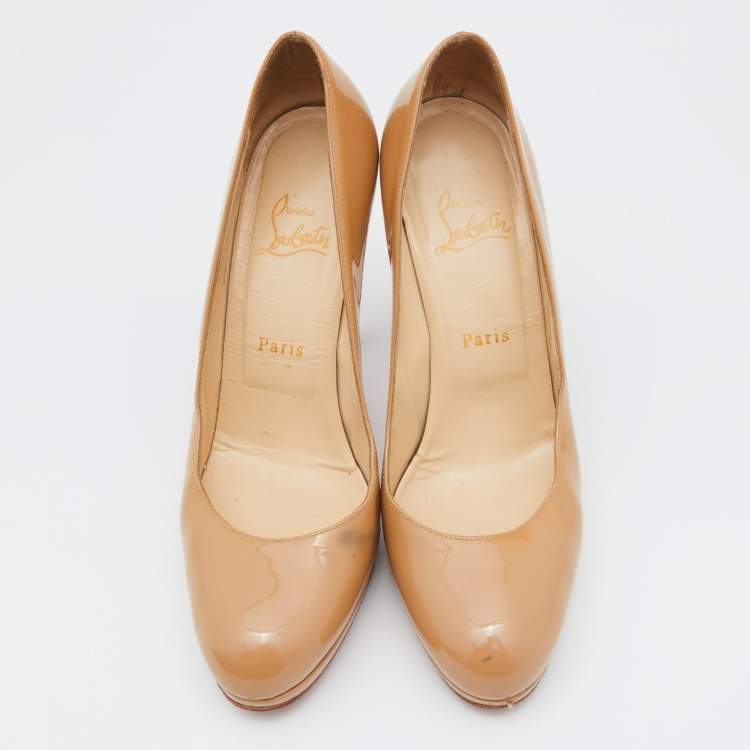 Pre Owned Christian Louboutin Beige Patent Leather New Simple Pumps Size 38.5