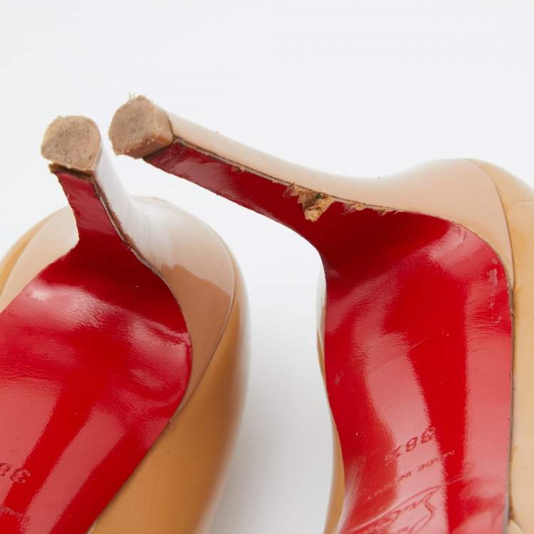 Pre Owned Christian Louboutin Beige Patent Leather New Simple Pumps Size 38.5