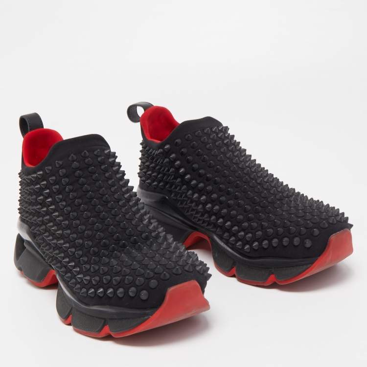 Pre Owned Christian Louboutin Black Fabric Spike Sock Sneakers Size 37