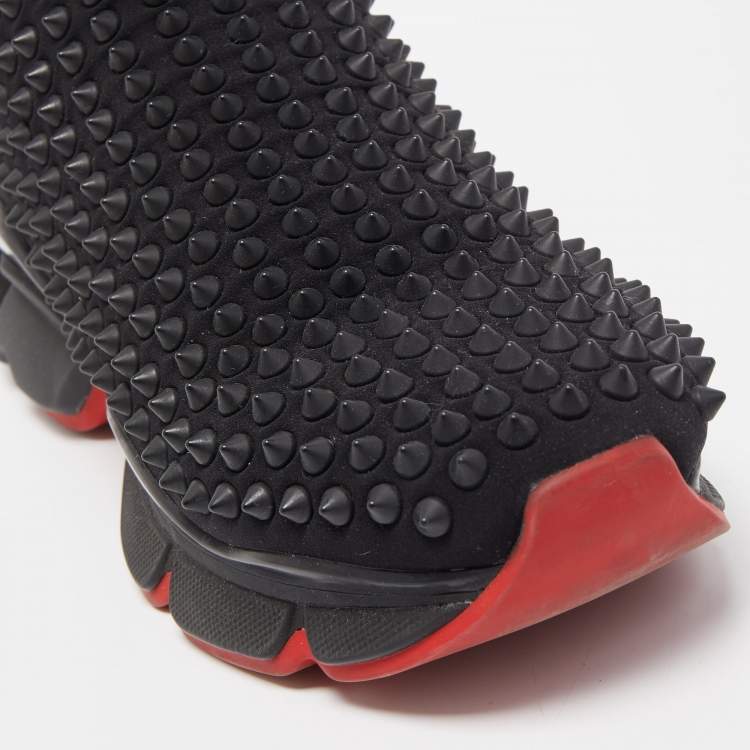 Pre Owned Christian Louboutin Black Fabric Spike Sock Sneakers Size 37