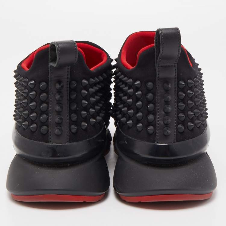 Pre Owned Christian Louboutin Black Fabric Spike Sock Sneakers Size 37