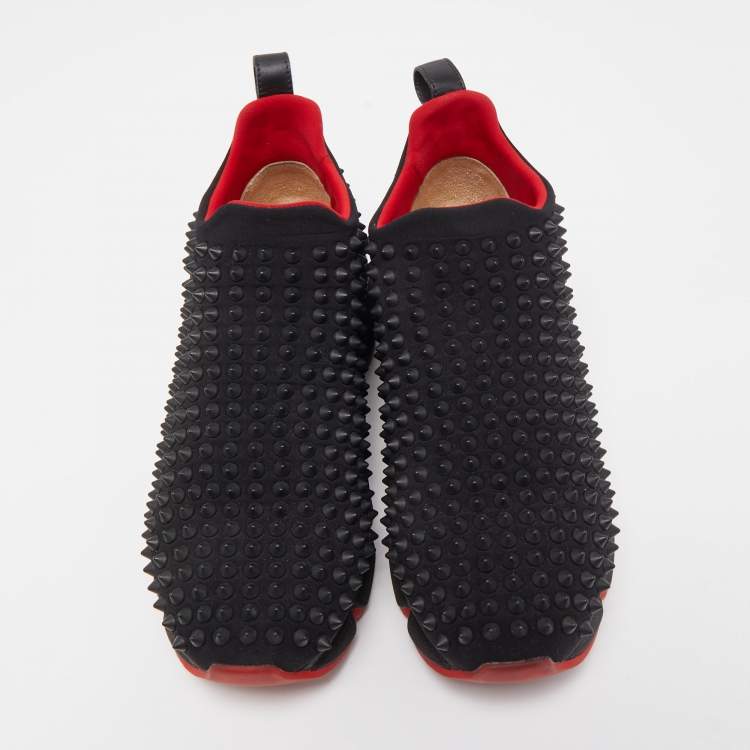 Pre Owned Christian Louboutin Black Fabric Spike Sock Sneakers Size 37