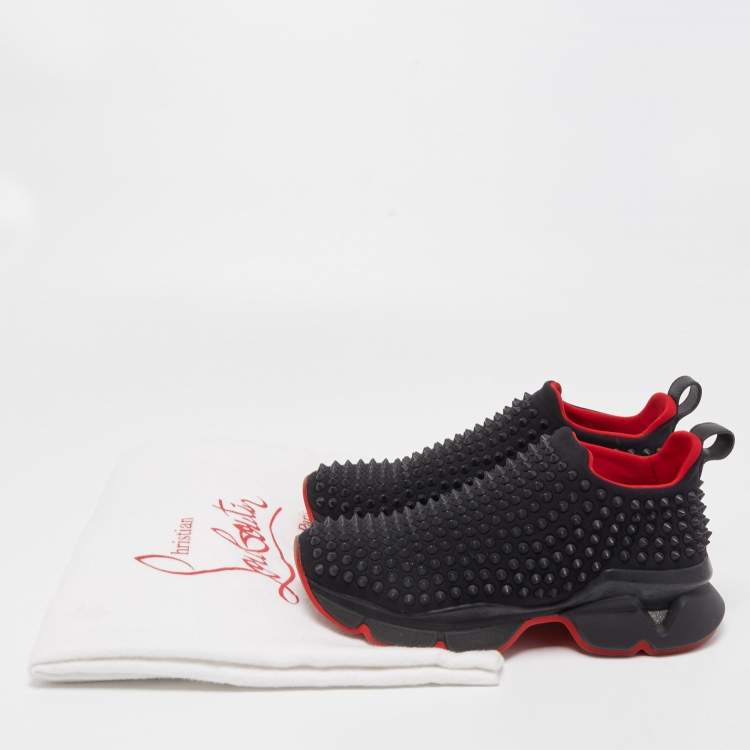 Pre Owned Christian Louboutin Black Fabric Spike Sock Sneakers Size 37