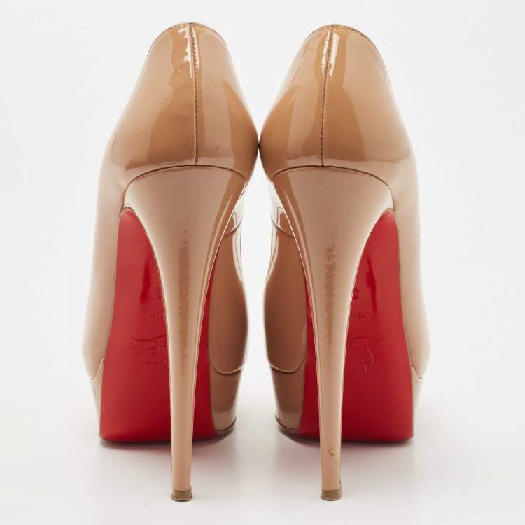 Pre Owned Christian Louboutin Beige Patent Leather Lady Peep Pumps Size 36