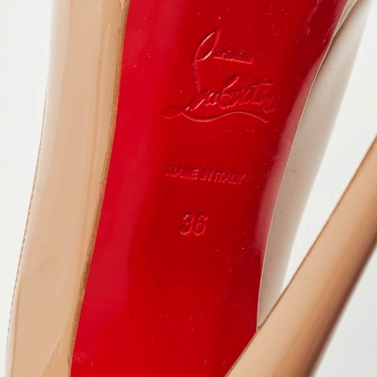 Pre Owned Christian Louboutin Beige Patent Leather Lady Peep Pumps Size 36