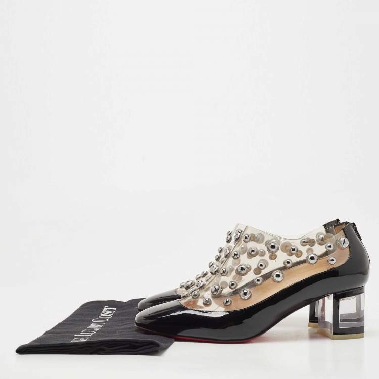 مملوكة مسبقًا Christian Louboutin Black Patent Leather and PVC Space Odd Boots Size 38 