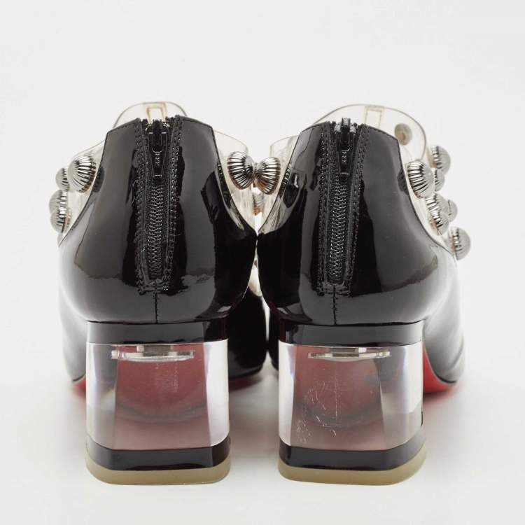 مملوكة مسبقًا Christian Louboutin Black Patent Leather and PVC Space Odd Boots Size 38 