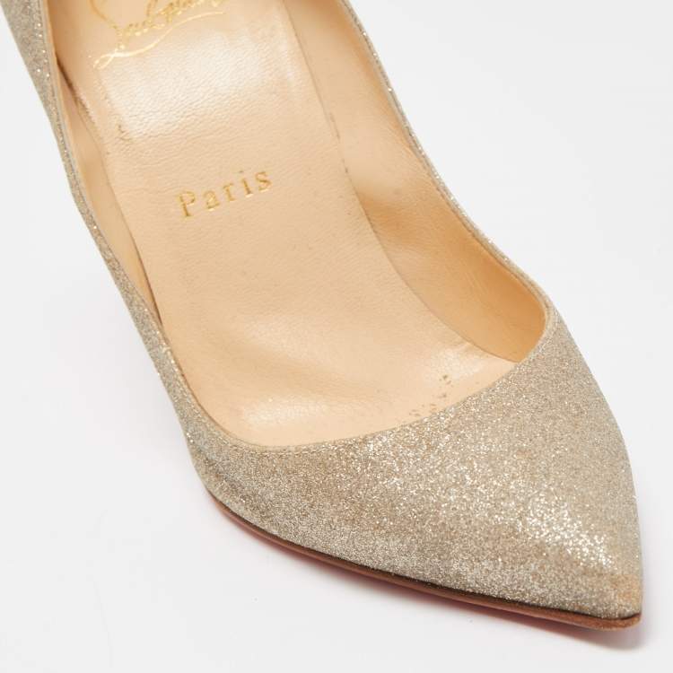Pre Owned Christian Louboutin Gold Glitter Pigalle Follies Pumps Size 36