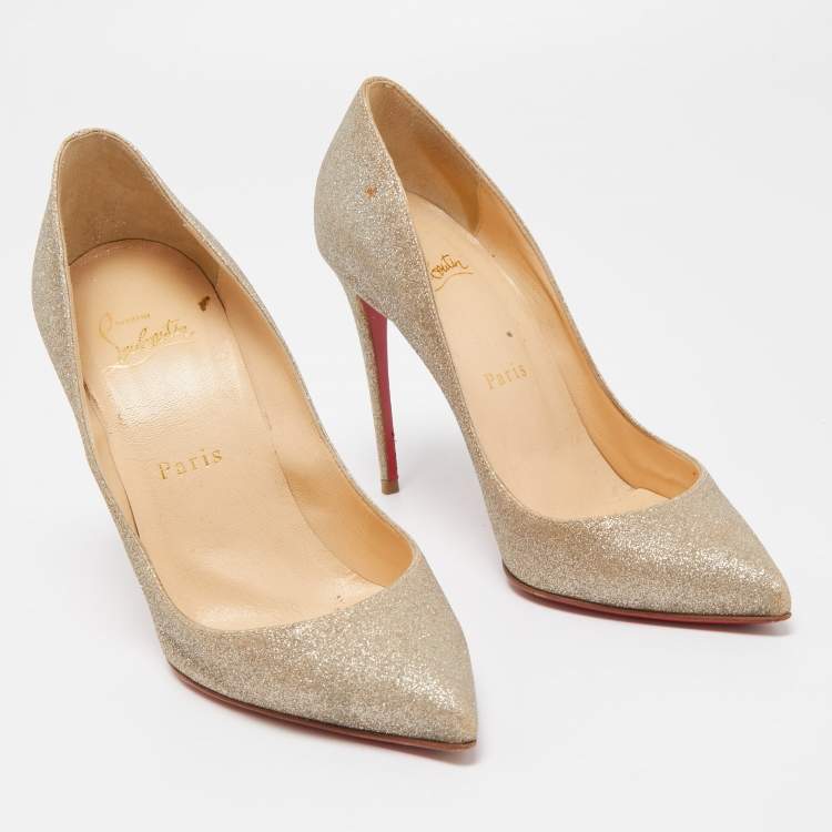 Pre Owned Christian Louboutin Gold Glitter Pigalle Follies Pumps Size 36
