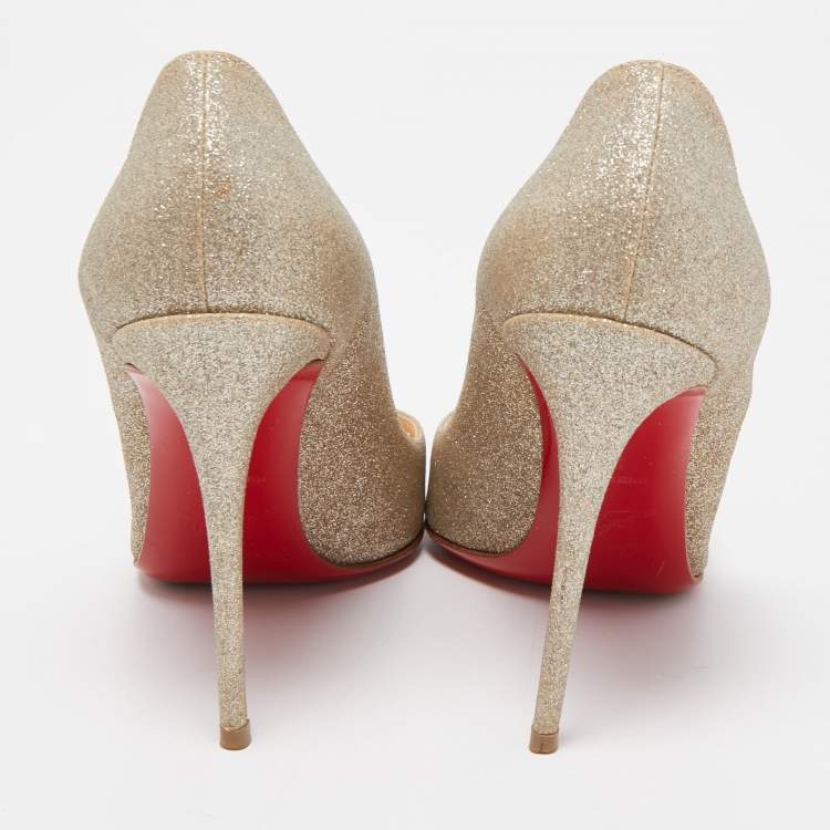 Pre Owned Christian Louboutin Gold Glitter Pigalle Follies Pumps Size 36
