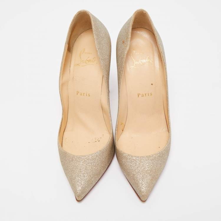 Pre Owned Christian Louboutin Gold Glitter Pigalle Follies Pumps Size 36