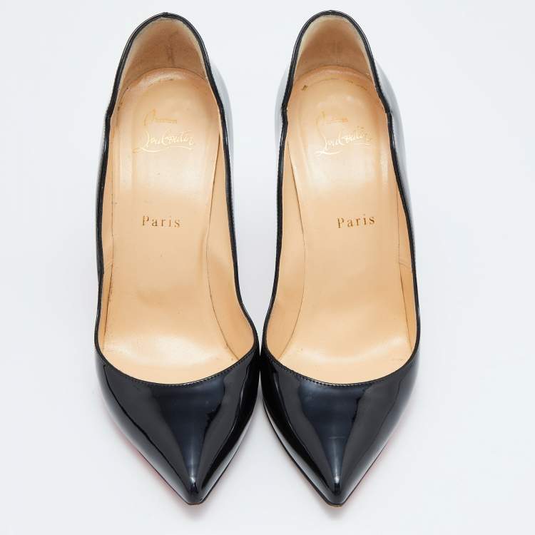 Pre Owned Christian Louboutin Black Patent Leather Hot Chick Pumps Size 39.5