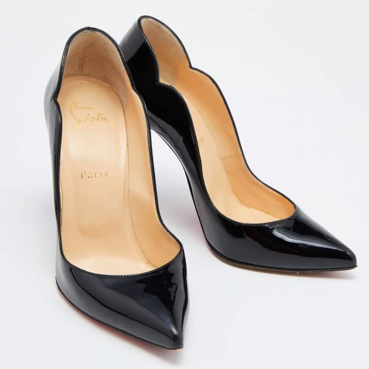 Pre Owned Christian Louboutin Black Patent Leather Hot Chick Pumps Size 39.5