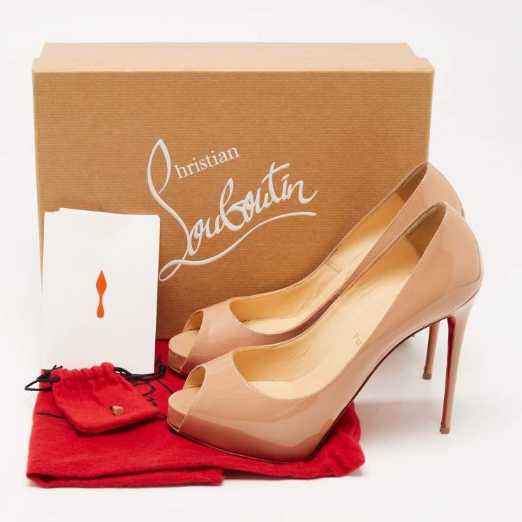Pre Owned Christian Louboutin Beige Patent Leather Very Prive Platform Peep Toe Pumps Size 38.5
