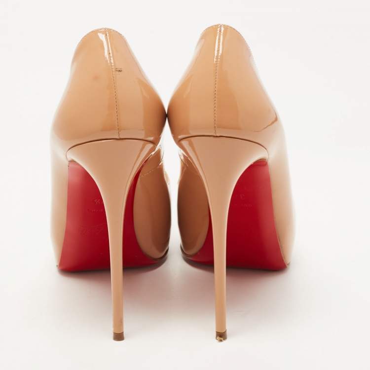 Pre Owned Christian Louboutin Beige Patent Leather New Very Prive Pumps Size 37.5