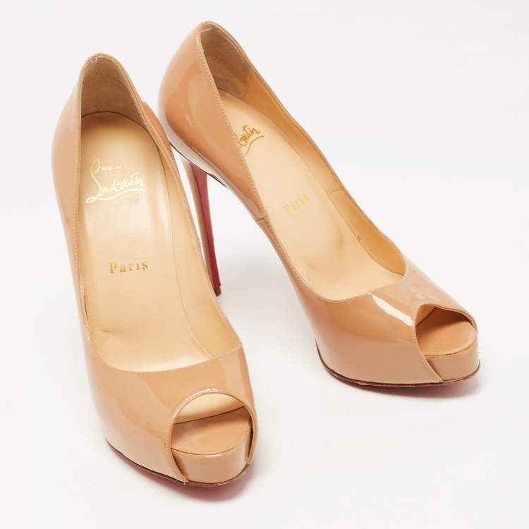 Pre Owned Christian Louboutin Beige Patent Leather New Very Prive Pumps Size 37.5