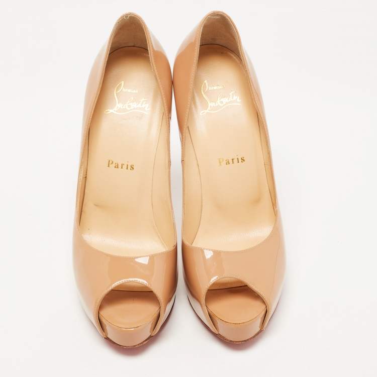 Pre Owned Christian Louboutin Beige Patent Leather New Very Prive Pumps Size 37.5