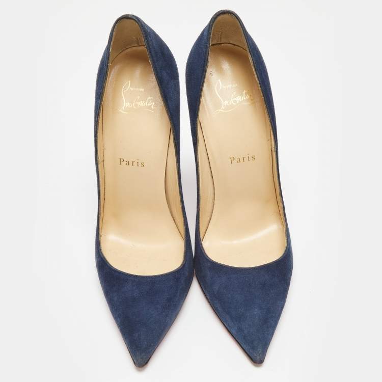 Pre Owned Christian Louboutin Blue Suede So Kate Pointed Toe Pumps Size 38