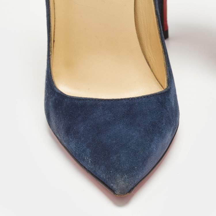 Pre Owned Christian Louboutin Blue Suede So Kate Pointed Toe Pumps Size 38