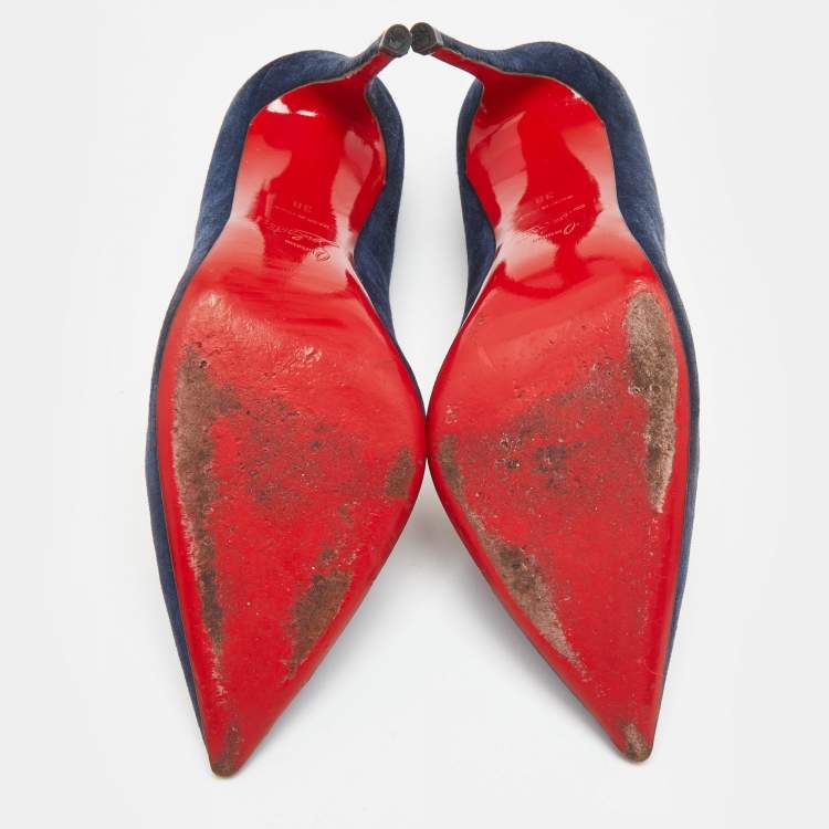 Pre Owned Christian Louboutin Blue Suede So Kate Pointed Toe Pumps Size 38