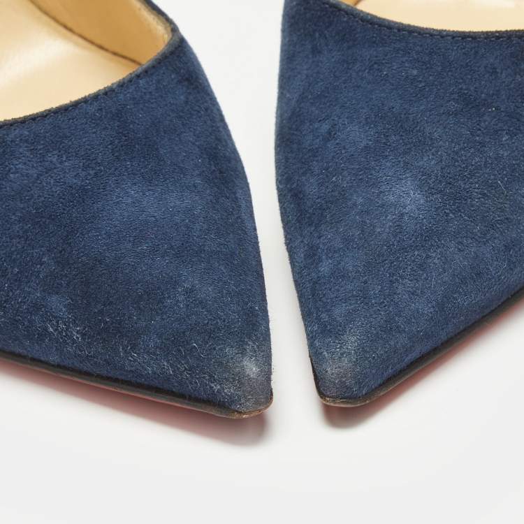 Pre Owned Christian Louboutin Blue Suede So Kate Pointed Toe Pumps Size 38