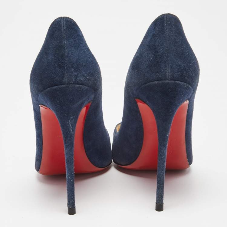 Pre Owned Christian Louboutin Blue Suede So Kate Pointed Toe Pumps Size 38