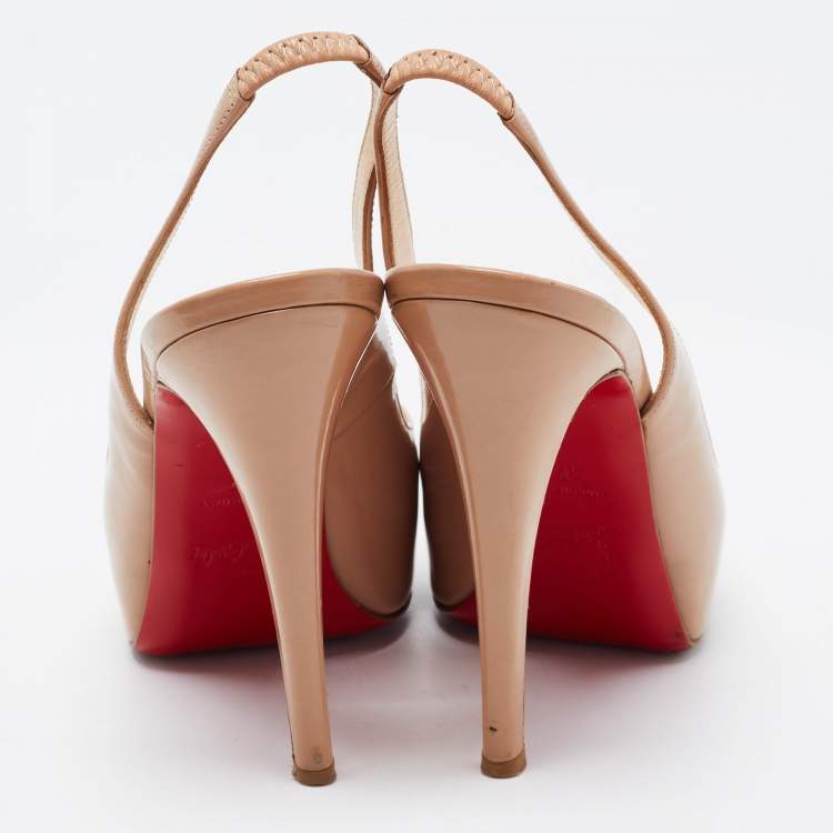 Pre Owned Christian Louboutin Beige Patent Leather No Prive Slingback Pumps Size 37