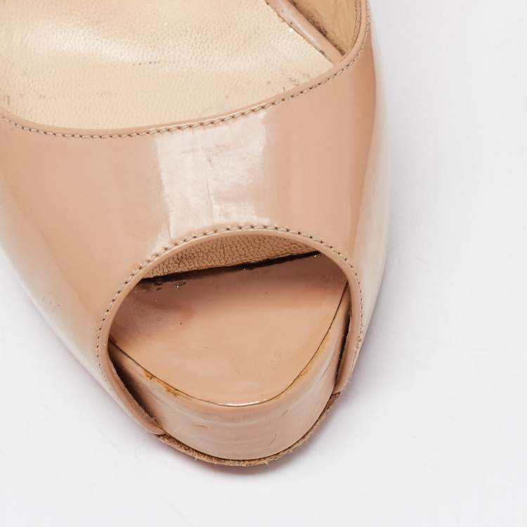 Pre Owned Christian Louboutin Beige Patent Leather No Prive Slingback Pumps Size 37