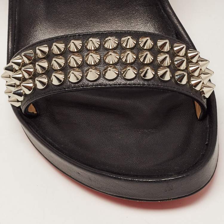 Pre Owned Christian Louboutin Black Leather Bikool Spike Sandals Size 38
