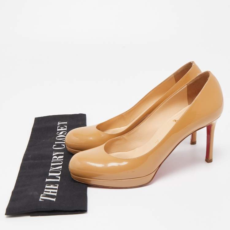 Pre Owned Christian Louboutin Beige Patent Leather New Simple Pumps Size 35.5