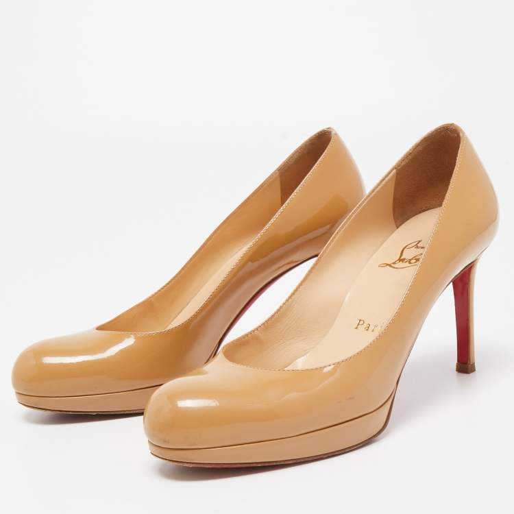 Pre Owned Christian Louboutin Beige Patent Leather New Simple Pumps Size 35.5