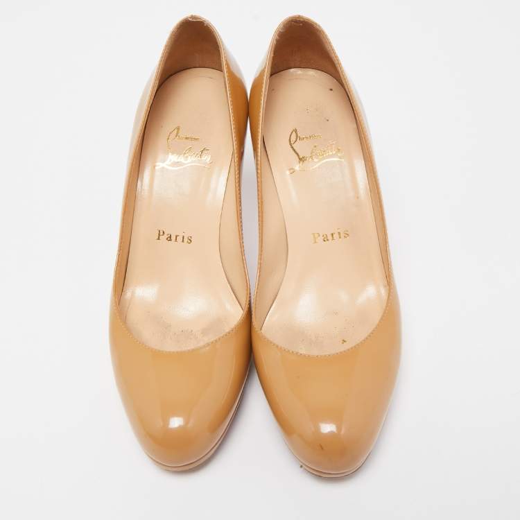 Pre Owned Christian Louboutin Beige Patent Leather New Simple Pumps Size 35.5