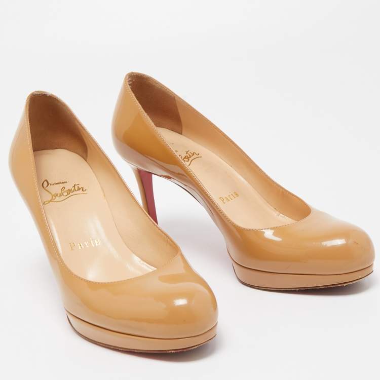 Pre Owned Christian Louboutin Beige Patent Leather New Simple Pumps Size 35.5