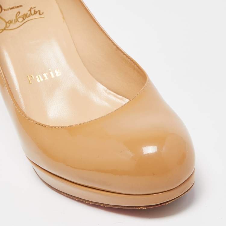 Pre Owned Christian Louboutin Beige Patent Leather New Simple Pumps Size 35.5