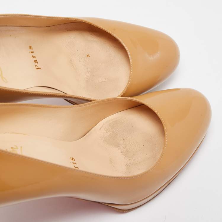 Pre Owned Christian Louboutin Beige Patent Leather New Simple Pumps Size 35.5