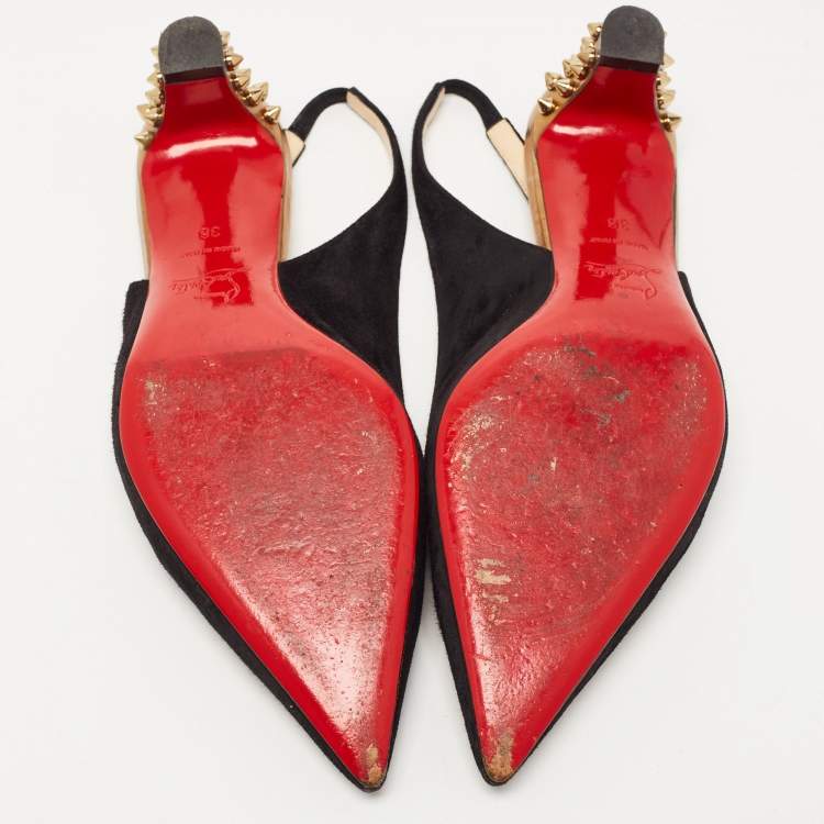 Pre Owned Christian Louboutin Black Suede Slingback Pointed Toe Pumps Size 38     