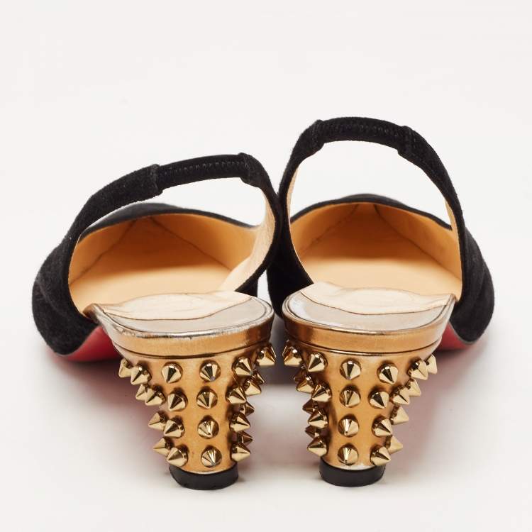 Pre Owned Christian Louboutin Black Suede Slingback Pointed Toe Pumps Size 38     