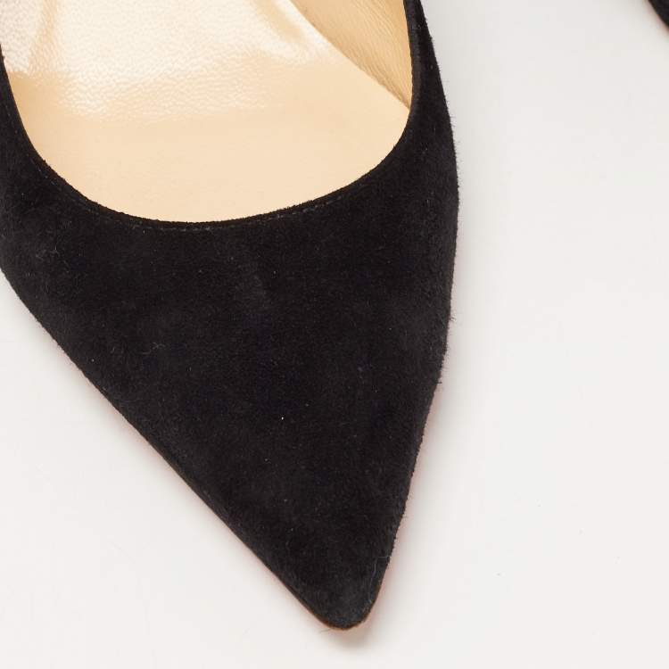 Pre Owned Christian Louboutin Black Suede Slingback Pointed Toe Pumps Size 38     