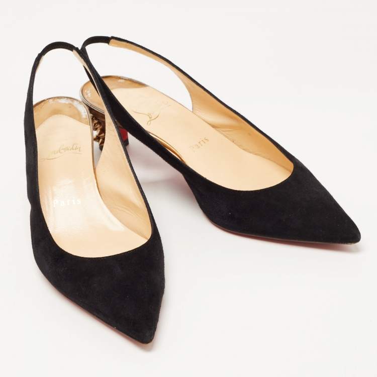 Pre Owned Christian Louboutin Black Suede Slingback Pointed Toe Pumps Size 38     