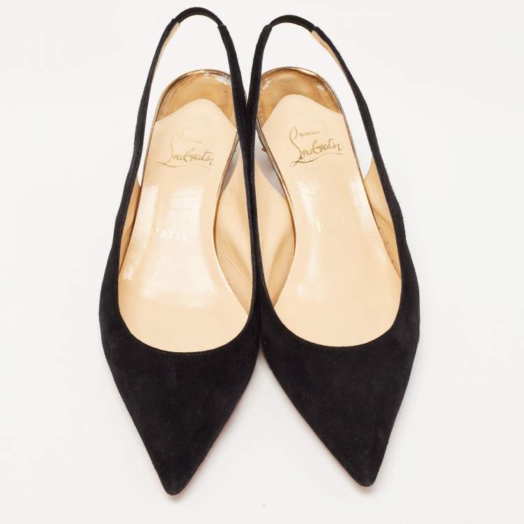 Pre Owned Christian Louboutin Black Suede Slingback Pointed Toe Pumps Size 38     