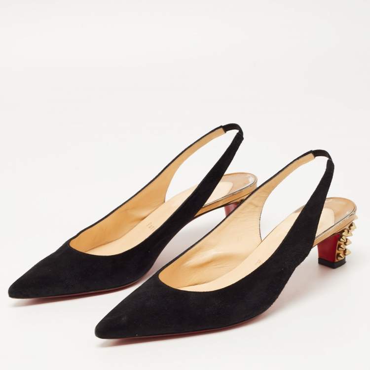 Pre Owned Christian Louboutin Black Suede Slingback Pointed Toe Pumps Size 38     