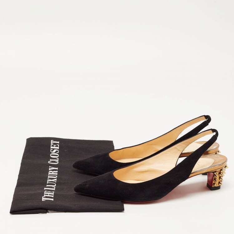Pre Owned Christian Louboutin Black Suede Slingback Pointed Toe Pumps Size 38     