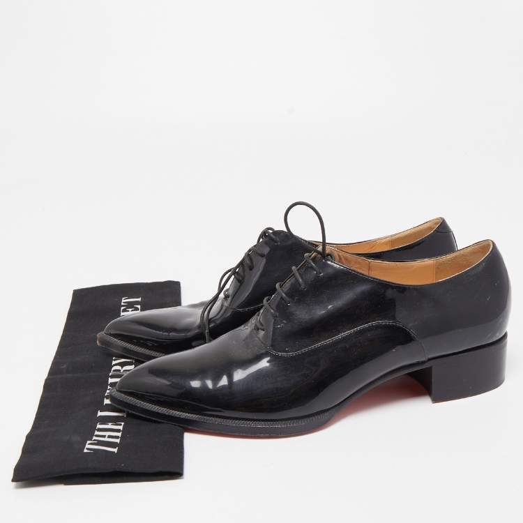 Pre Owned Christian Louboutin Black Patent Leather Zazou Oxfords Size 38