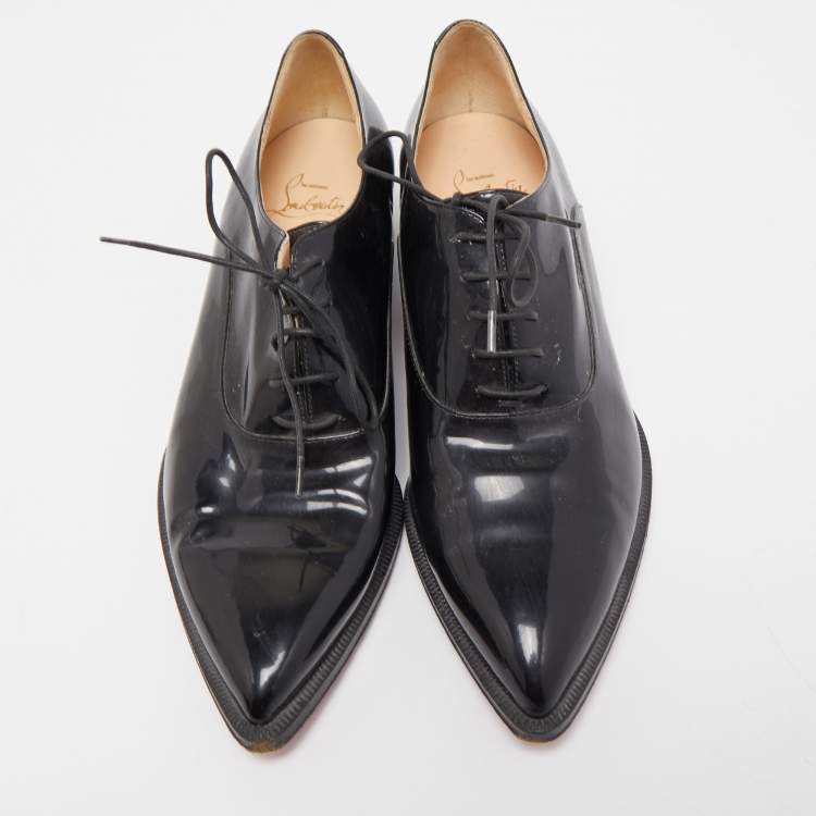Pre Owned Christian Louboutin Black Patent Leather Zazou Oxfords Size 38