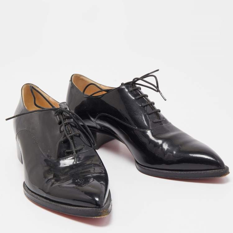 Pre Owned Christian Louboutin Black Patent Leather Zazou Oxfords Size 38
