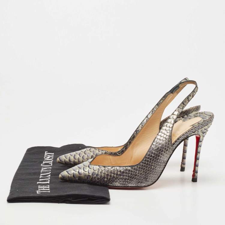 Pre Owned Christian Louboutin Two Tone Python Slingback Pumps Size 37.5