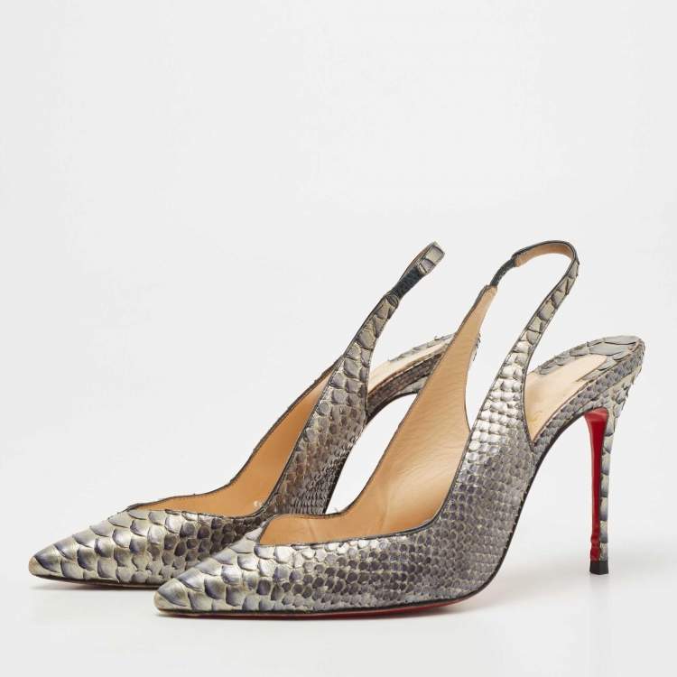 Pre Owned Christian Louboutin Two Tone Python Slingback Pumps Size 37.5