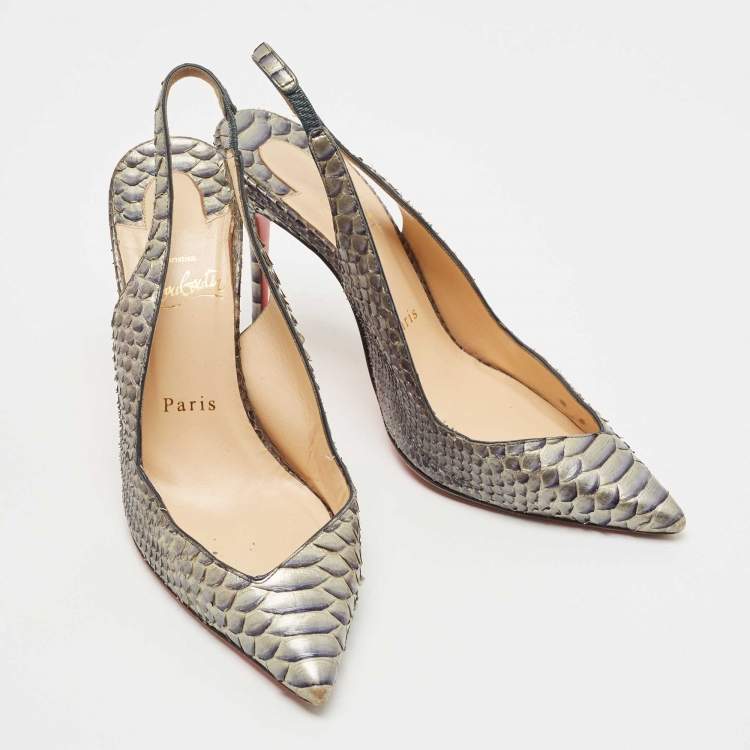 Pre Owned Christian Louboutin Two Tone Python Slingback Pumps Size 37.5